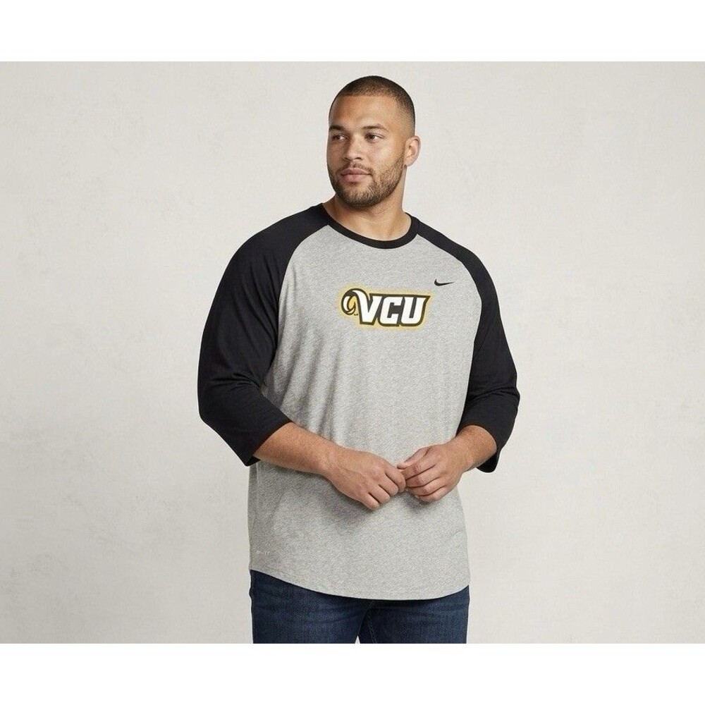 Nike Mens VCU Rams Dri-FIT 3/4 Sleeve Raglan Training T-Shirt Gray Black XXL NWT